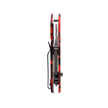 Closed side view of the Cerwin Vega Pocket Knife featuring a black and red camo handle, partially visible premium stainless steel blade, and attached black clip with metallic components on display.