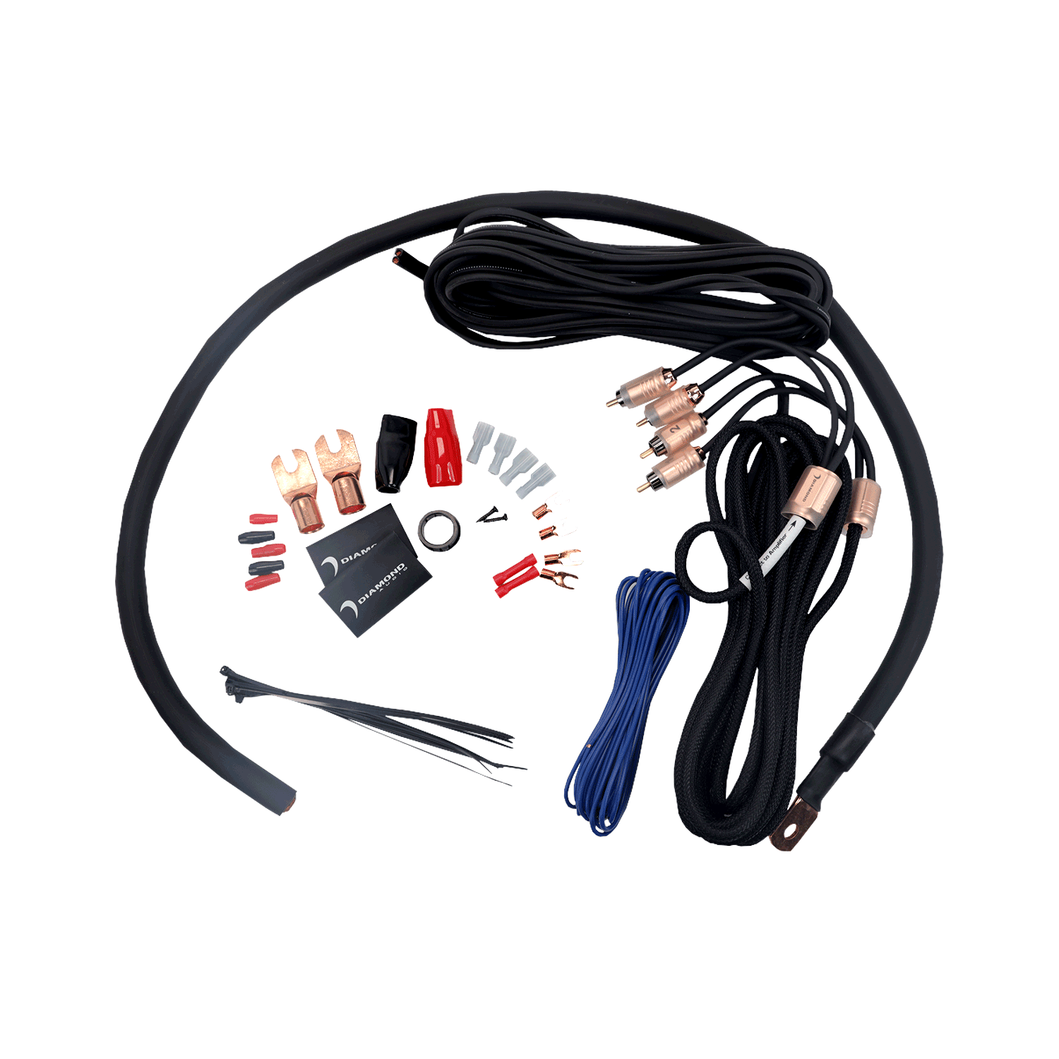 HX02 - 2 - Channel 0 Gauge Amplifier Installation Kit W/ RCA Interconnect and 20 ft Speaker Cable - HX02 - Diamond Audio