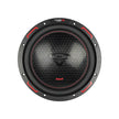 The Cerwin Vega HED 2025 Edition Subwoofer (H10DV4) features a sleek black and red design, with a patterned cone, prominent center logo, circular frame with red accents, and branding at the top, using dual 4Ω voice coils for both aesthetic appeal and modern performance.