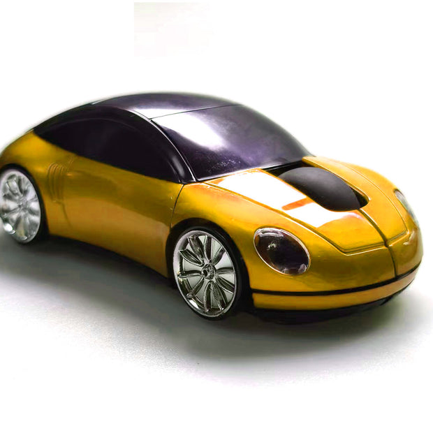 Car-Shaped Bluetooth Wireless Mouse, 2.4GHz Optical, 2-Button, USB Compatible, PC and Laptop (Yellow)