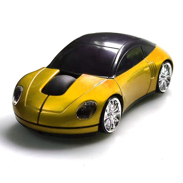 Car-Shaped Bluetooth Wireless Mouse, 2.4GHz Optical, 2-Button, USB Compatible, PC and Laptop (Yellow)