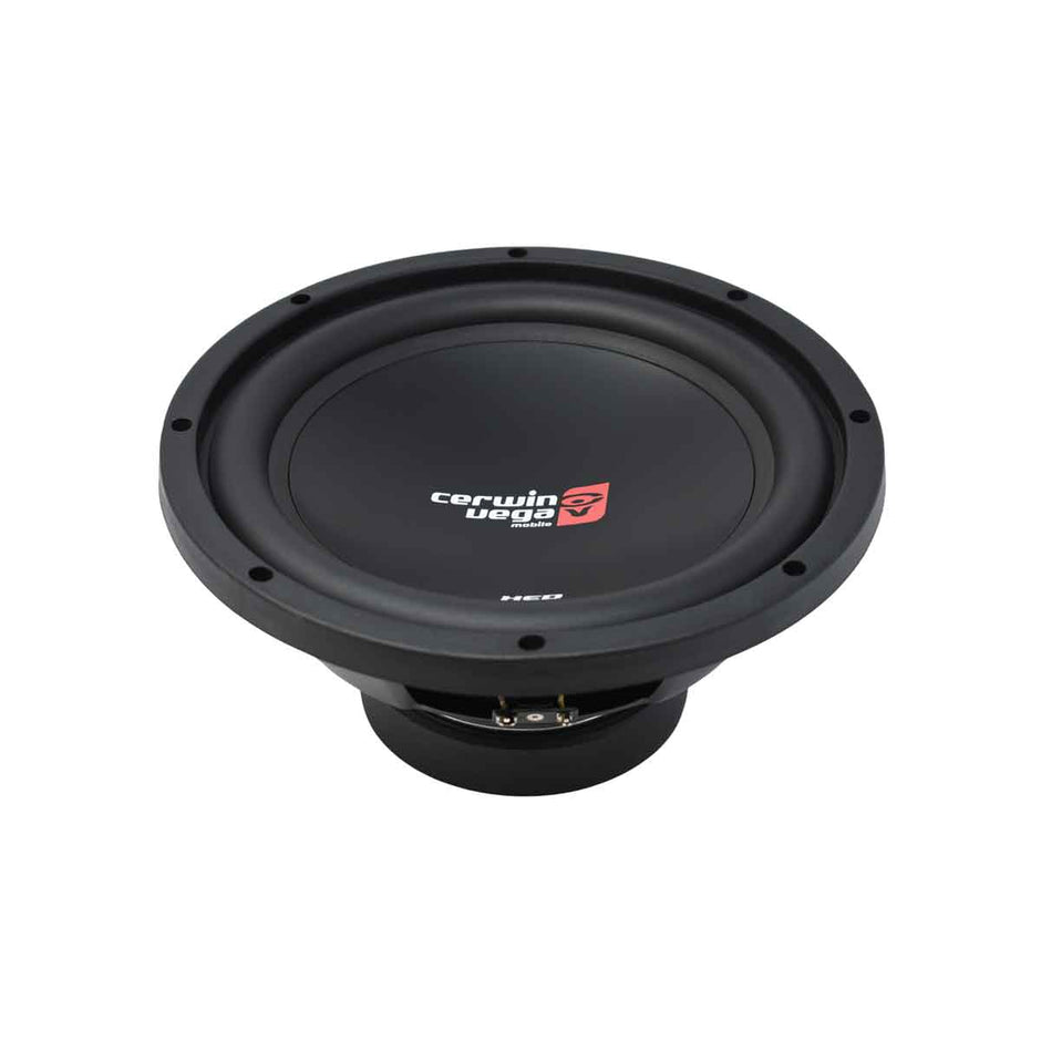 The 10” XED10V2 SVC Subwoofer (4Ω) features a black circular design with powerful bass and the 