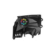 A gaming console cooling fan in black features a rainbow RGB light at its core, encased in an angular geometric shell with mounting holes, and an efficient multi-blade system. Its vibrant lights enhance visual appeal and performance similar to a Marine Subwoofer's resilience.