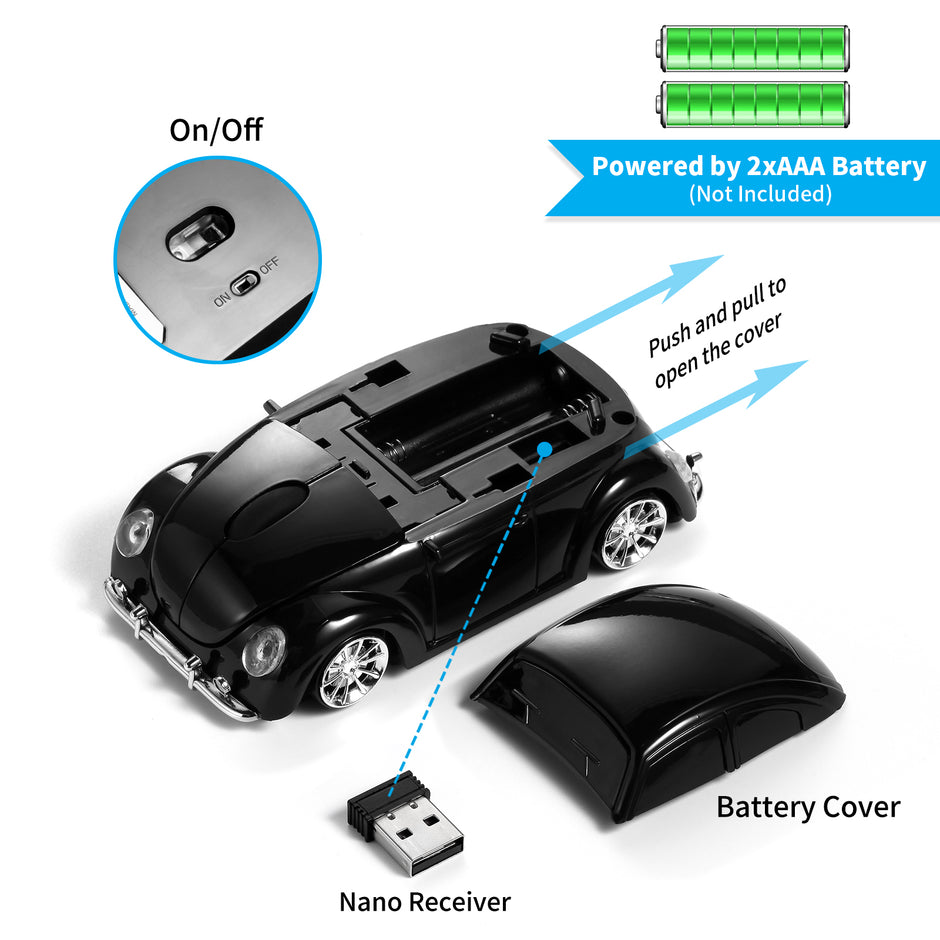Wireless Bluetooth Mouse Compatible with iOS Windows Android - Works with Computer, Laptop, Tablet, Mobile Phone - Universal Bluetooth/USB Receiver Connectivity (VW01-BLK, Black)