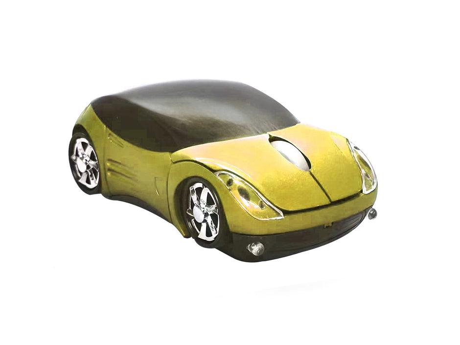 Computer Bluetooth Wireless Mouse Car Style Optical Mice USB 2.4Ghz 2 Button for PC Laptop (Yellow)
