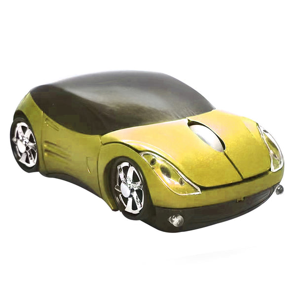 Computer Bluetooth Wireless Mouse Car Style Optical Mice USB 2.4Ghz 2 Button for PC Laptop (Yellow)