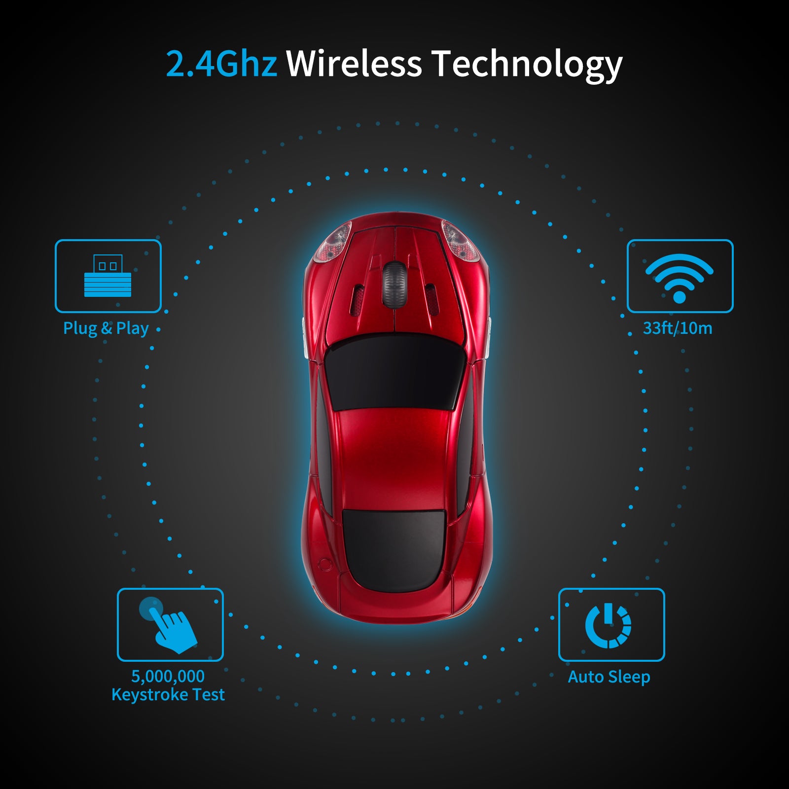 Certified Wireless Mouse Compatible with iOS Windows Android - Works with Computer, Laptop, Tablet, Mobile Phone - Universal Bluetooth/USB Receiver Connectivity (AM01-CR, Chili Red)