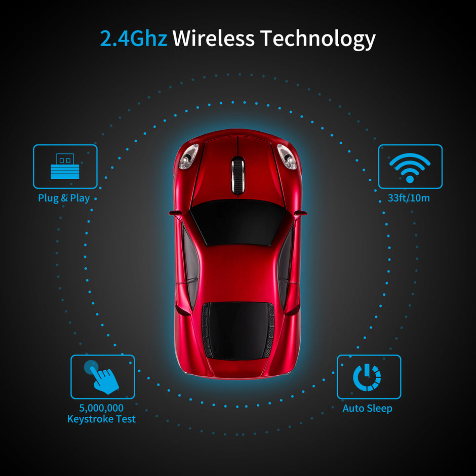 Wireless Mouse Compatible with iOS Windows Android - Works with Computer, Laptop, Tablet, Mobile Phone - Universal Bluetooth/USB Receiver Connectivity (F1-RR, Racing Red)