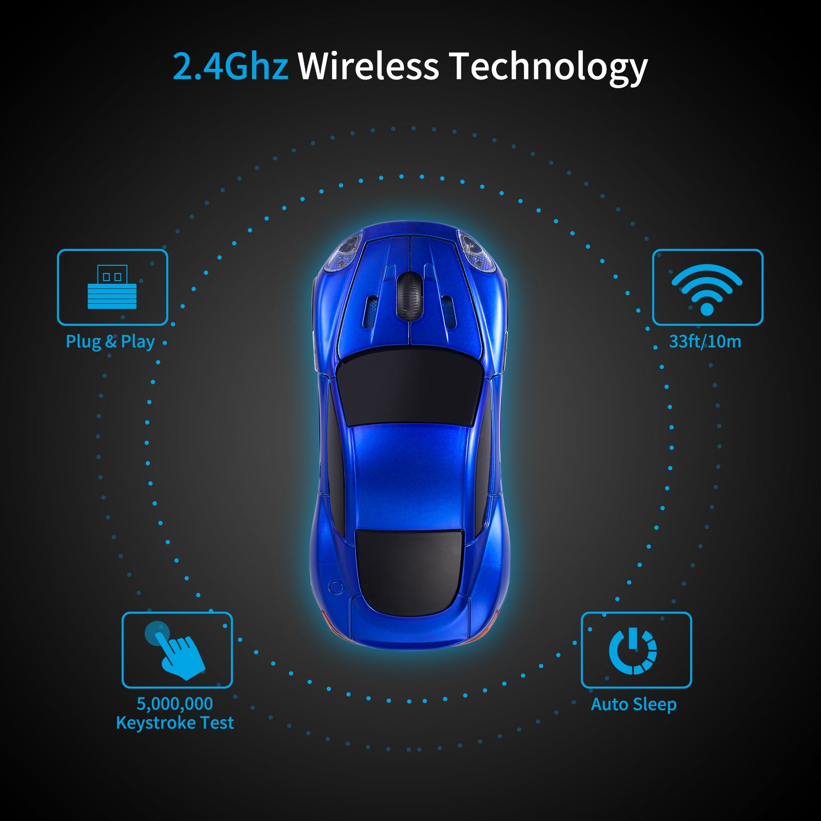 Certified Wireless Mouse Compatible with iOS Windows Android - Works with Computer, Laptop, Tablet, Mobile Phone - Universal Bluetooth/USB Receiver Connectivity (AM01-PB, Pastel Blue)