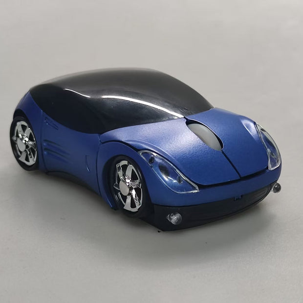 Computer Wireless Mouse Futuristic Car Shape Optical Mice USB 2.4Ghz 2 Button for PC Laptop (Blue)