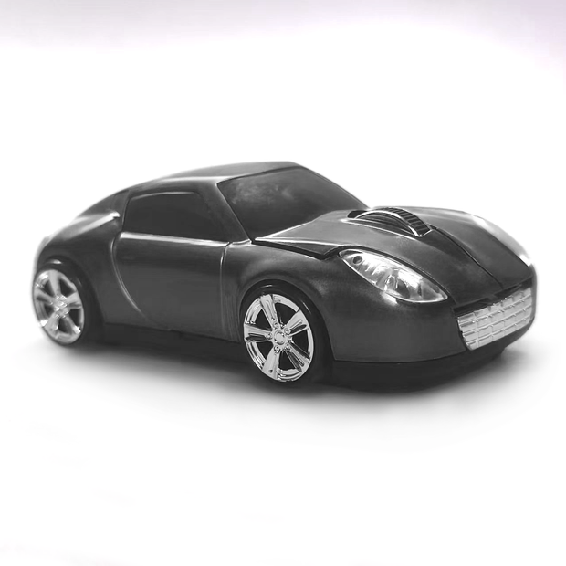 Sports Car Bluetooth Wireless Mouse 2.4GHz LED Light Computer Mouse Optical Decoration Desktop Laptop Glossy (Black)