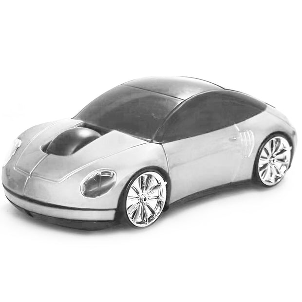 Car-Shaped Bluetooth Wireless Mouse, 2.4GHz Optical, 2-Button, USB Compatible, PC and Laptop (White)