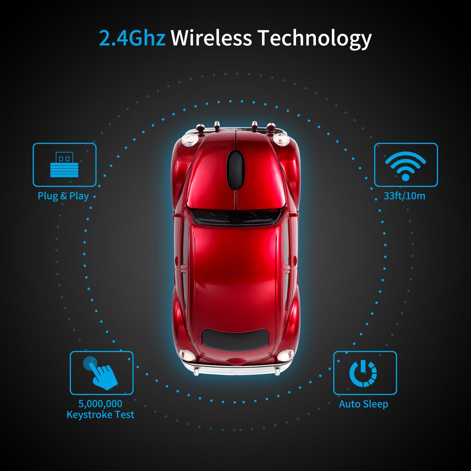 Wireless Mouse Bluetooth Compatible with iOS Windows Android - Works with Computer, Laptop, Tablet, Mobile Phone - Universal Bluetooth/USB Receiver Connectivity (VW01-RR, Ruby Red)
