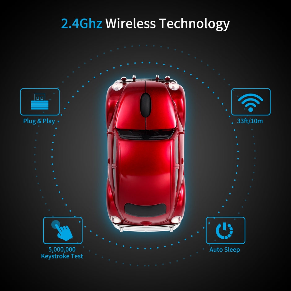 Wireless Mouse Bluetooth Compatible with iOS Windows Android - Works with Computer, Laptop, Tablet, Mobile Phone - Universal Bluetooth/USB Receiver Connectivity (VW01-RR, Ruby Red)