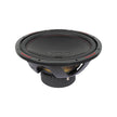 The HED 2025 Edition Subwoofer, model H15DV2, is a black, round car subwoofer featuring a textured cone with red rim accents. It has a sturdy metal frame, visible hardware showcasing robust construction, and the brand logo on the cone.