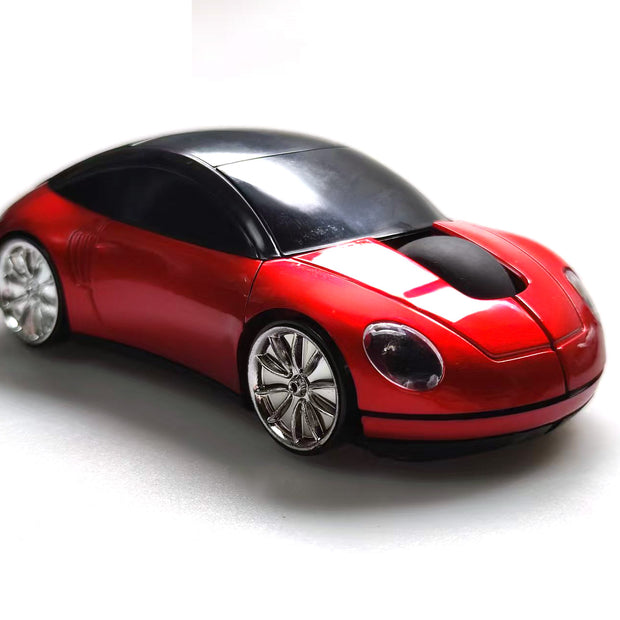 Car-Shaped Bluetooth Wireless Mouse, 2.4GHz Optical, 2-Button, USB Compatible, PC and Laptop (Red)