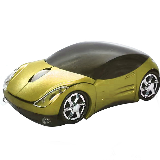 Computer Bluetooth Wireless Mouse Car Style Optical Mice USB 2.4Ghz 2 Button for PC Laptop (Yellow)