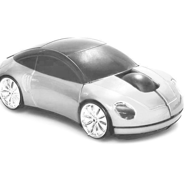 Car-Shaped Bluetooth Wireless Mouse, 2.4GHz Optical, 2-Button, USB Compatible, PC and Laptop (White)