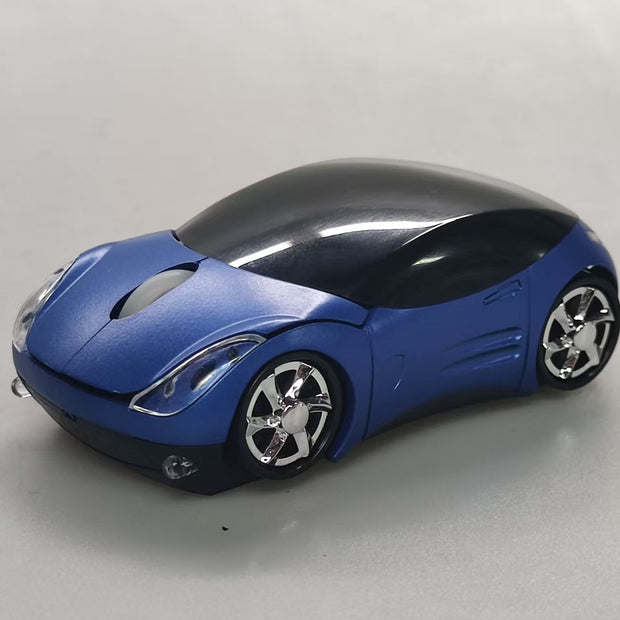 Computer Wireless Mouse Futuristic Car Shape Optical Mice USB 2.4Ghz 2 Button for PC Laptop (Blue)