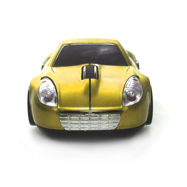 Sports Car Style Bluetooth Wireless Mouse 2.4GHz LED Light Computer Mouse Optical Decoration Desktop Laptop Glossy (Yellow)