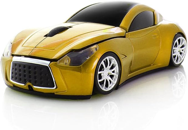 Bluetooth Wireless Mouse Sports Car Shaped 2.4GHz LED Light Computer Optical Mouse Decoration Desktop Laptop Glossy (Yellow)