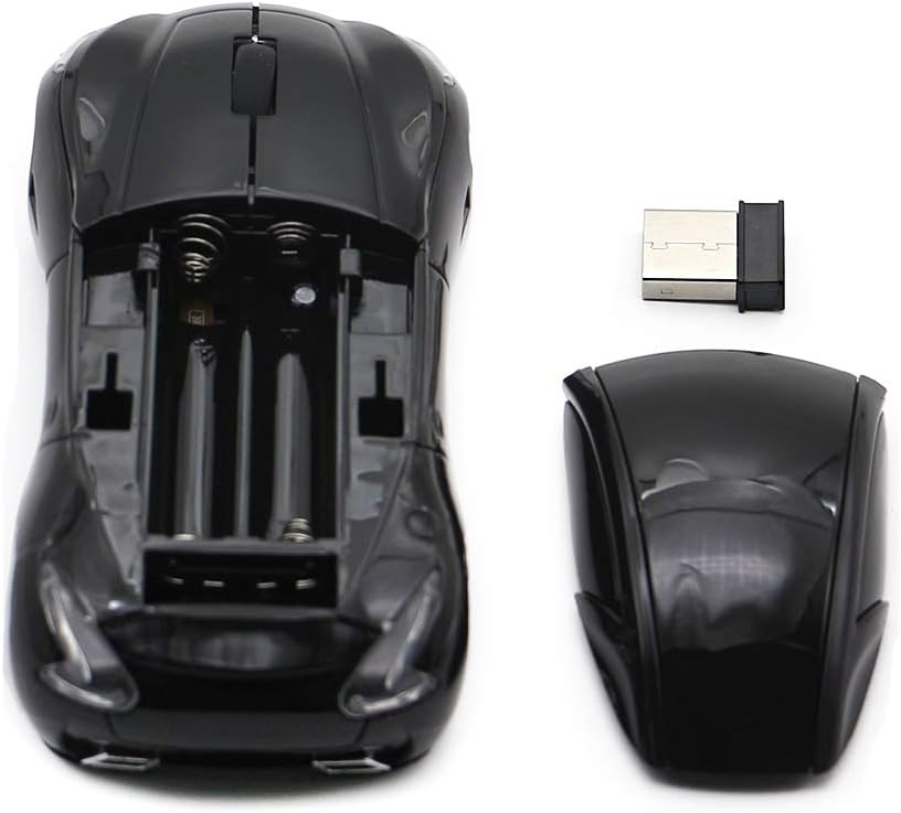 Car Wireless Bluetooth Mouse Sports Car Shaped 2.4GHz LED Light Computer Optical Mouse Decoration Desktop Laptop Glossy (Black)