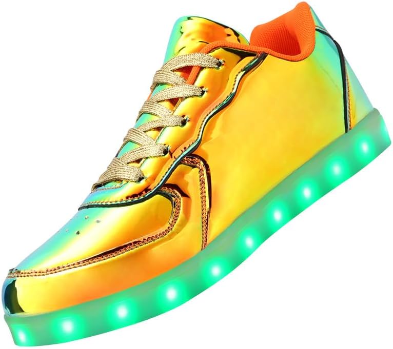 LED Light Up Shoes for Men & Women, USB Charging High Top Sneakers, Glow in The Dark Adult LED Sneakers (Glowing Gold, US Footwear Size System, Adult, Women, Numeric, 5-10 US Size))