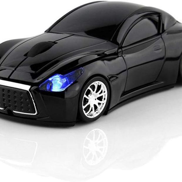Car Wireless Bluetooth Mouse Sports Car Shaped 2.4GHz LED Light Computer Optical Mouse Decoration Desktop Laptop Glossy (Black)