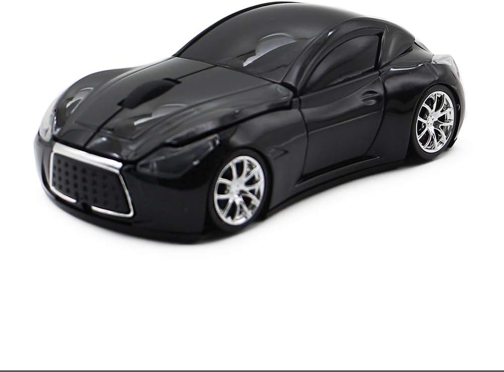 Car Wireless Bluetooth Mouse Sports Car Shaped 2.4GHz LED Light Computer Optical Mouse Decoration Desktop Laptop Glossy (Black)