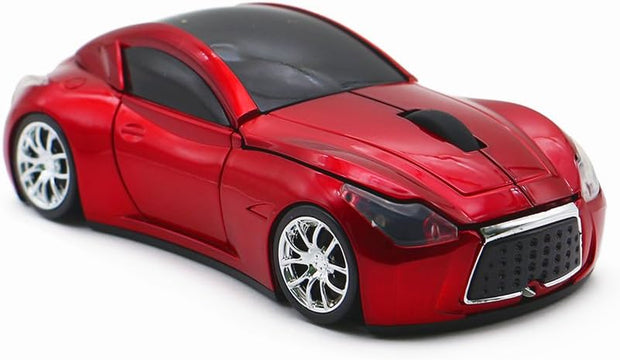 Car Wireless Blutooth Mouse Sports Car Shaped 2.4GHz LED Light Computer Optical Mouse Decoration Desktop Laptop Glossy (Red)