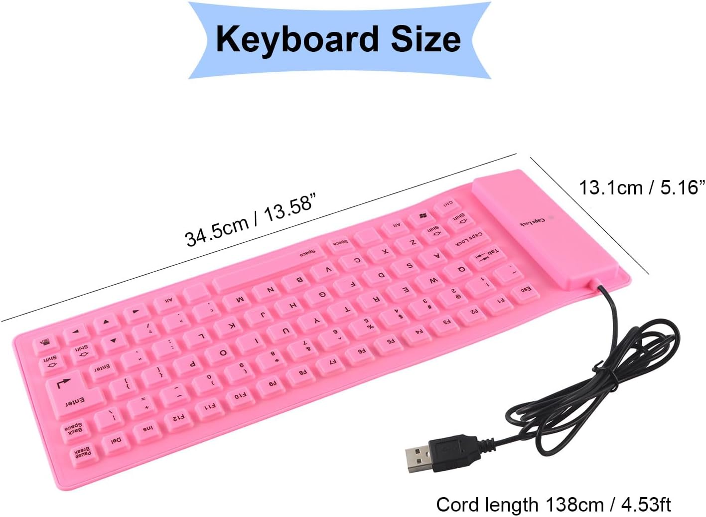 Foldable Silicone Keyboard, USB Keyboard, Wired Keyboard, 85 Keys USB Wired Waterproof Folding Silicone Keyboard for PC Laptop Notebook Pink