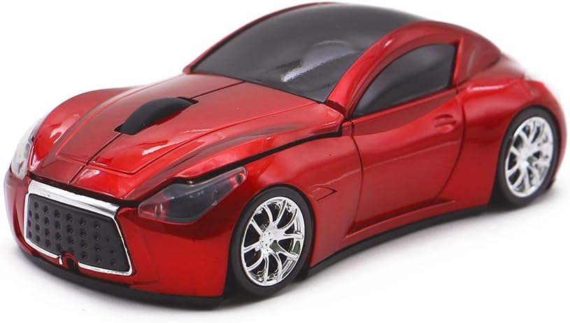 Car Wireless Blutooth Mouse Sports Car Shaped 2.4GHz LED Light Computer Optical Mouse Decoration Desktop Laptop Glossy (Red)
