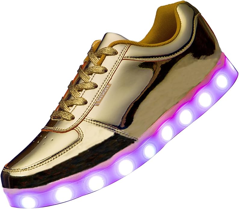 LED Light Up Shoes for Men & Women, USB Charging High Top Sneakers, Glow in The Dark Adult LED Sneakers (Glowing Gold, US Footwear Size System, Adult, Women, Numeric, 5-10 US Size))