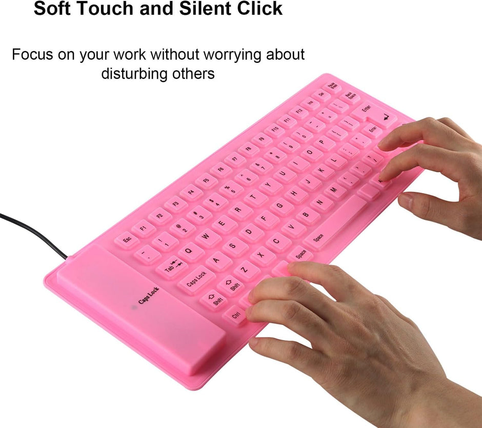 Foldable Silicone Keyboard, USB Keyboard, Wired Keyboard, 85 Keys USB Wired Waterproof Folding Silicone Keyboard for PC Laptop Notebook Pink