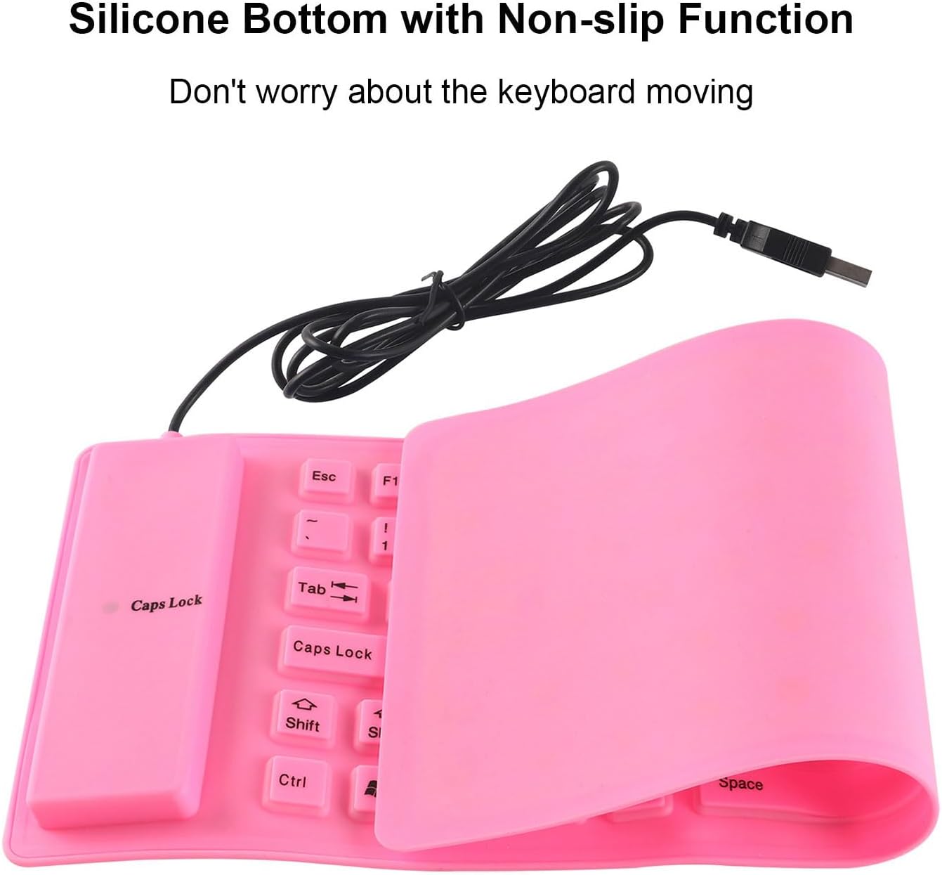 Foldable Silicone Keyboard, USB Keyboard, Wired Keyboard, 85 Keys USB Wired Waterproof Folding Silicone Keyboard for PC Laptop Notebook Pink