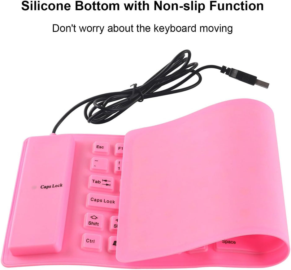 Foldable Silicone Keyboard, USB Keyboard, Wired Keyboard, 85 Keys USB Wired Waterproof Folding Silicone Keyboard for PC Laptop Notebook Pink