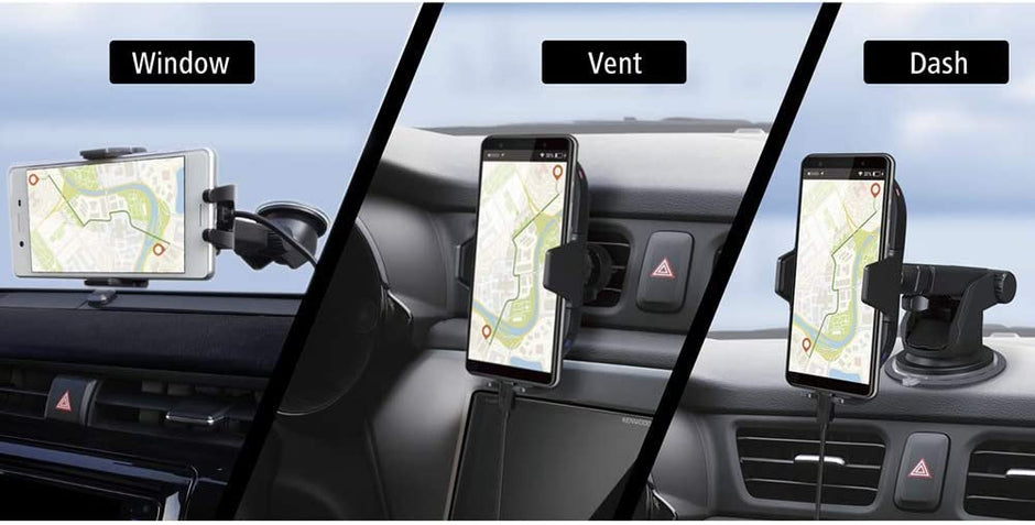 Kenwood CAX-HL10Qi 15W Qi Wireless Charging Car Mount, Motorized Clamp with Infrared Sensor Lock, One-Touch Release, Fast Charging for Qi Enabled Phones