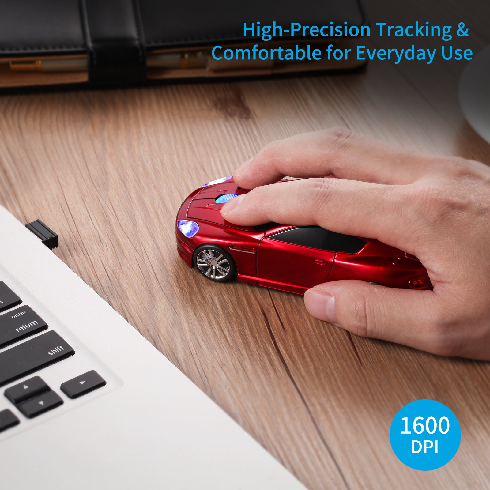Certified Wireless Mouse Compatible with iOS Windows Android - Works with Computer, Laptop, Tablet, Mobile Phone - Universal Bluetooth/USB Receiver Connectivity (AM01-CR, Chili Red)