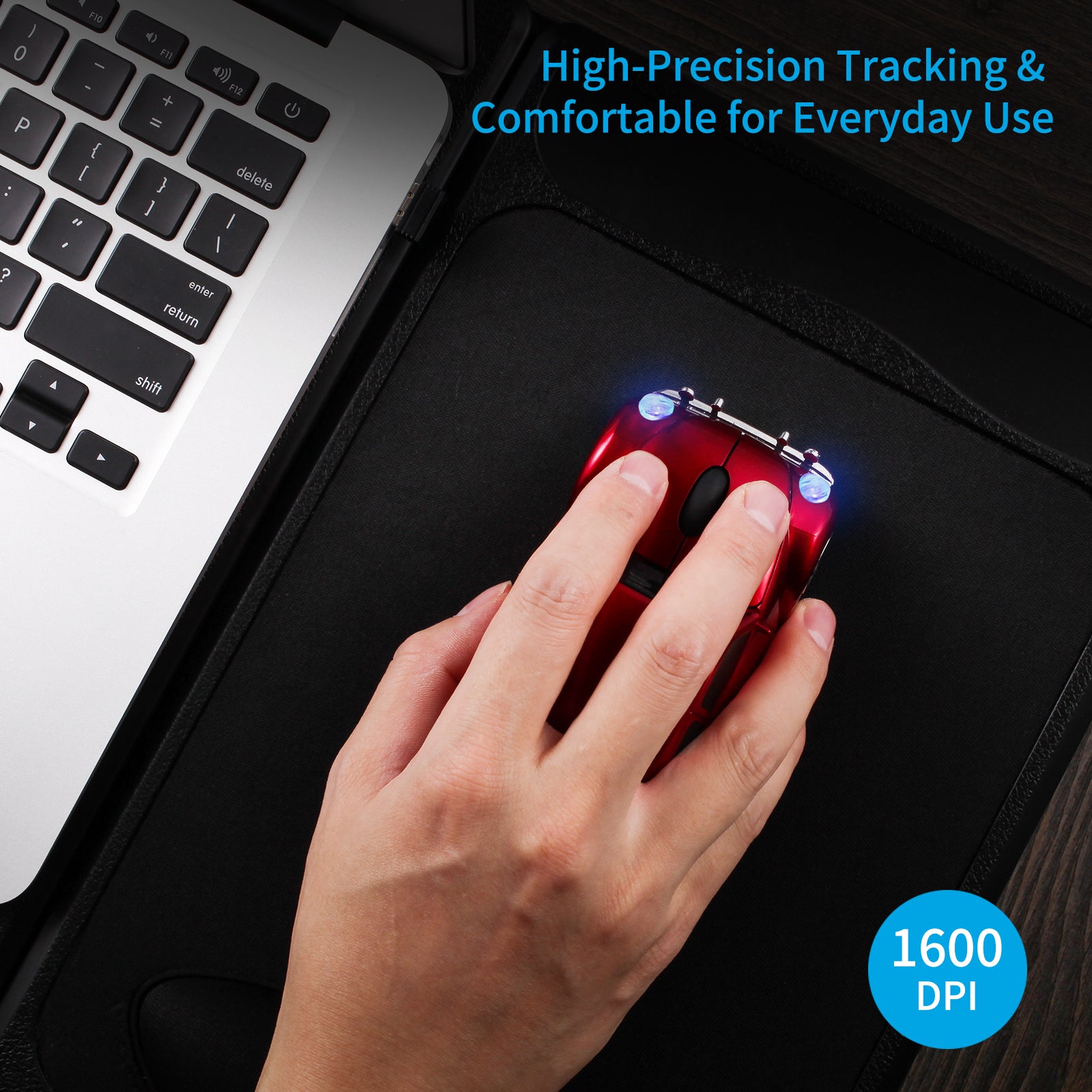 Wireless Mouse Bluetooth Compatible with iOS Windows Android - Works with Computer, Laptop, Tablet, Mobile Phone - Universal Bluetooth/USB Receiver Connectivity (VW01-RR, Ruby Red)