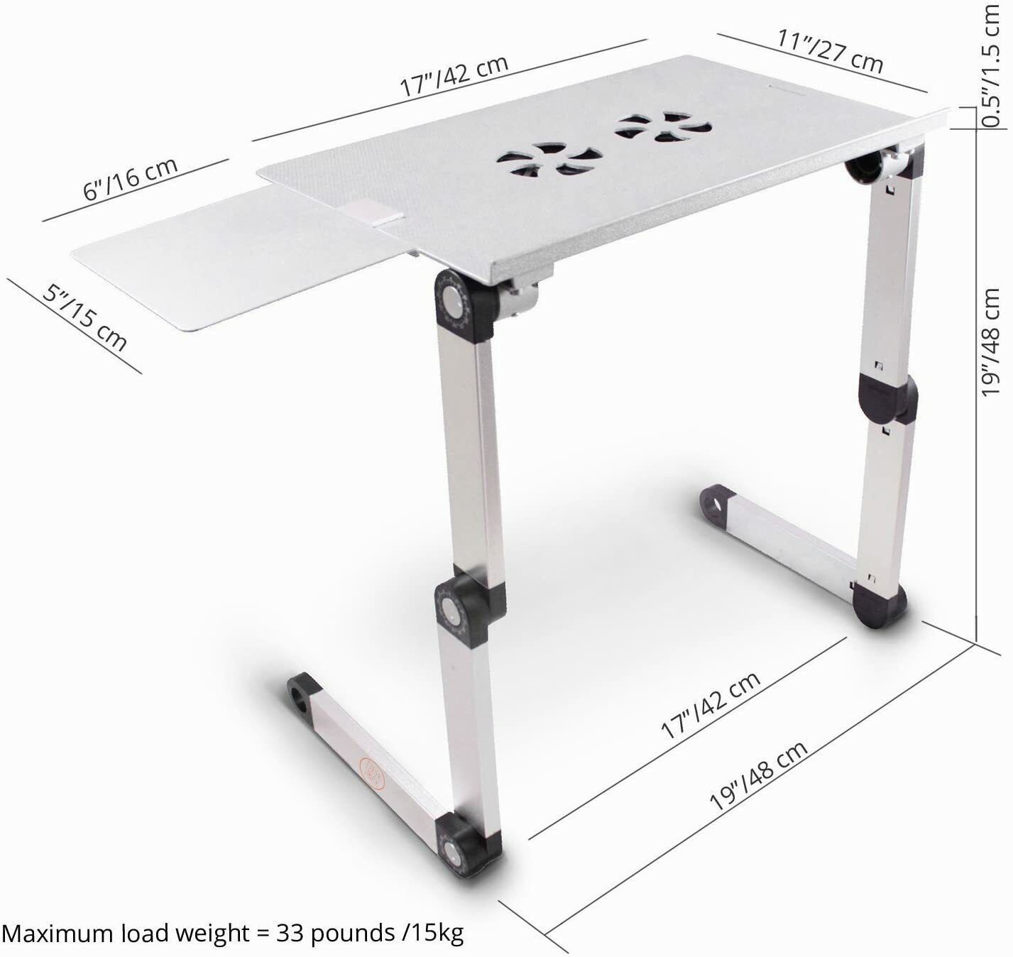 Adjustable Laptop Table Stand with Cooling Fan, Foldable Standing Desk & Non-Slip Mousepad (Gray)