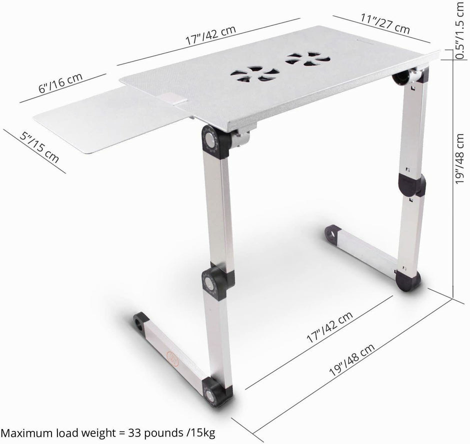 Adjustable Laptop Table Stand with Cooling Fan, Foldable Standing Desk & Non-Slip Mousepad (Gray)