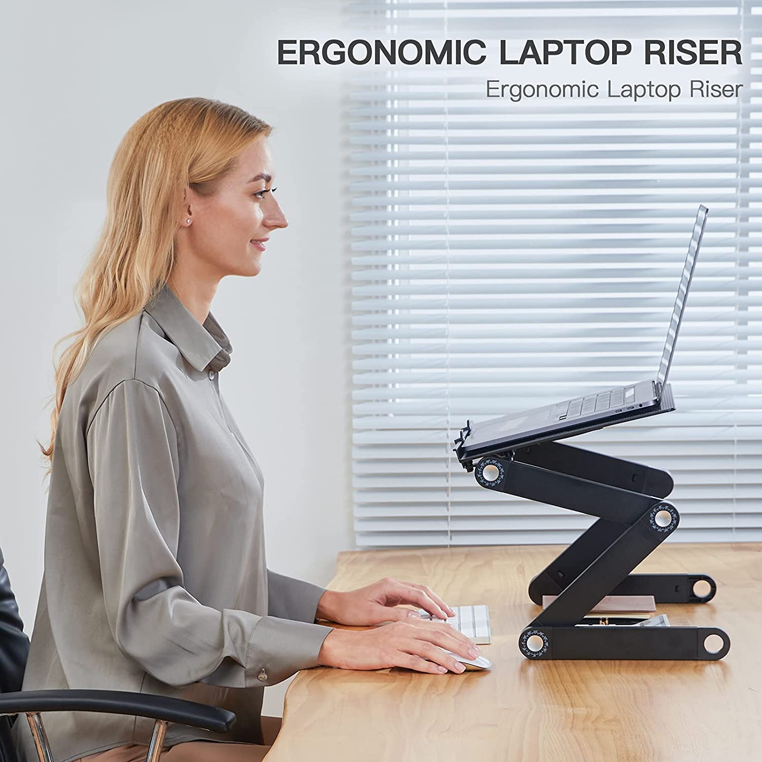Laptop Adjustable Stand for Bed and Sofawith Cooling Fan Ergonomic Removable Mouse Pad for Apple MacBook Air and All Notebooks Black