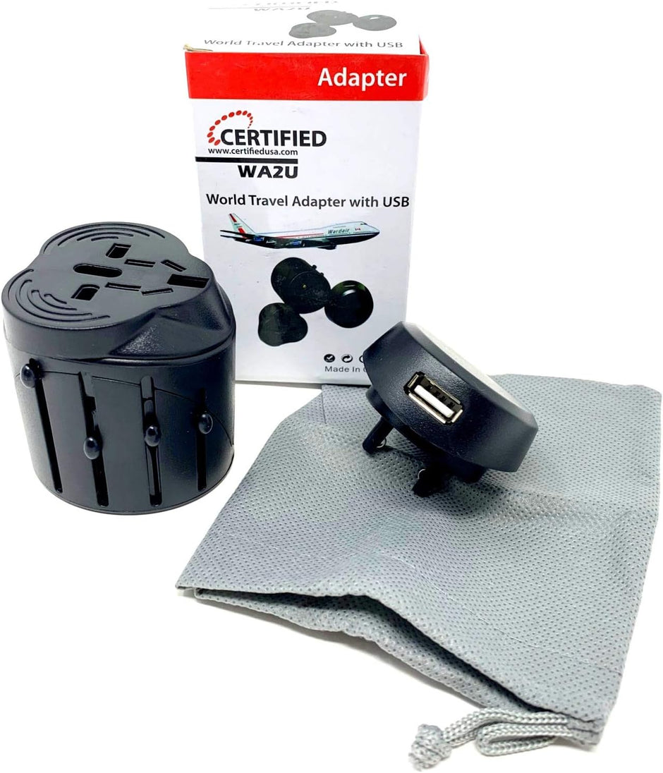 Certified WA2U Power Adapter - Worldwide Voltage Compatibility, Black - Universal Travel Charger for Phones, Laptops, and Devices