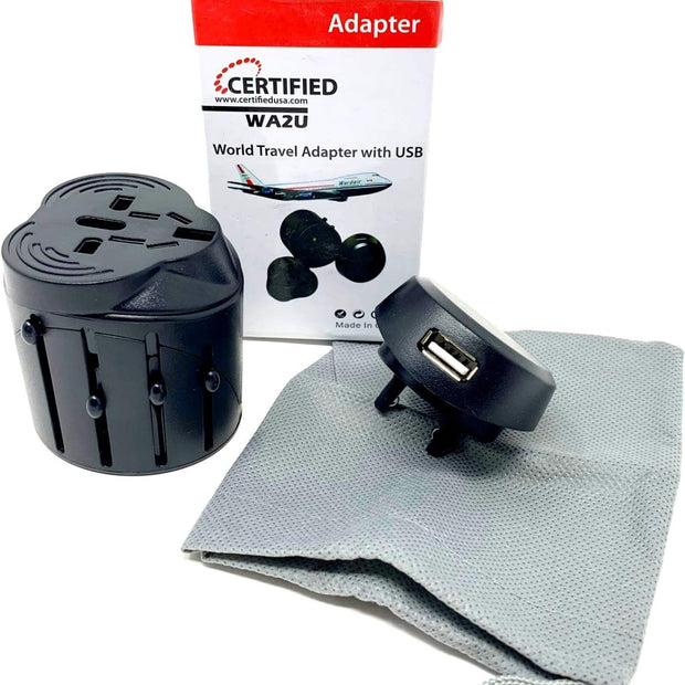 Certified WA2U Power Adapter - Worldwide Voltage Compatibility, Black - Universal Travel Charger for Phones, Laptops, and Devices