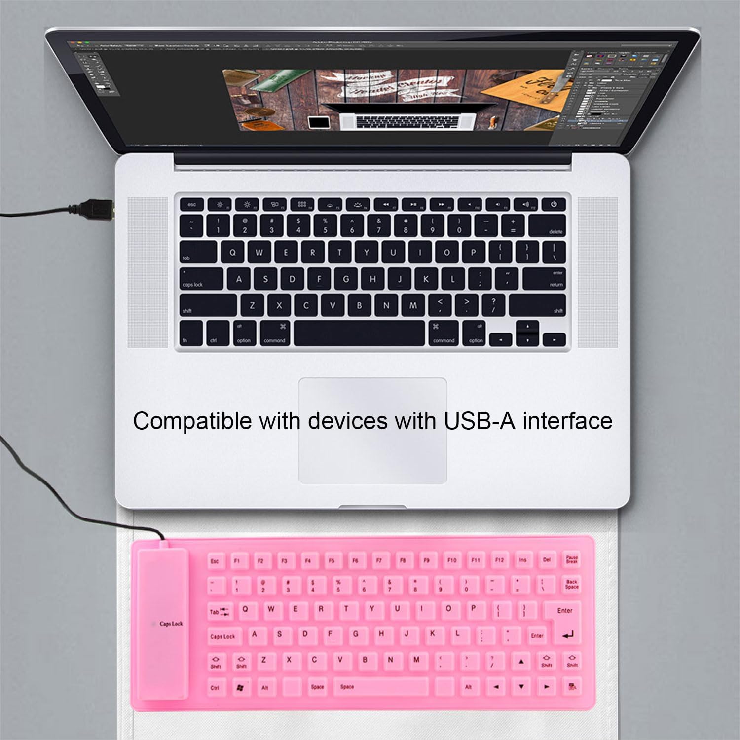 Foldable Silicone Keyboard, USB Keyboard, Wired Keyboard, 85 Keys USB Wired Waterproof Folding Silicone Keyboard for PC Laptop Notebook Pink