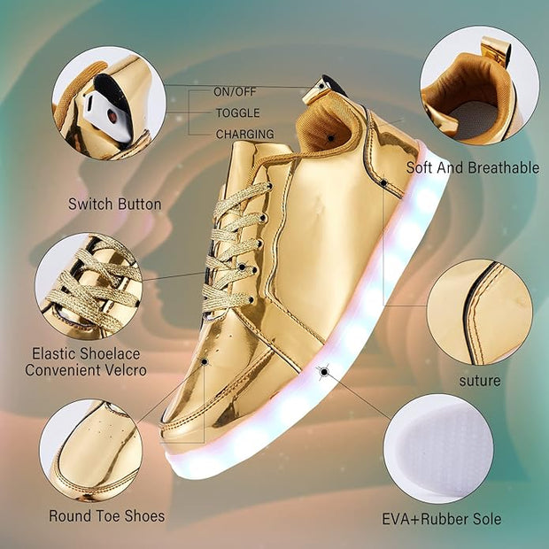 Certified Women's Led Light Up Sneaker, Glowing Gold, US Size 7