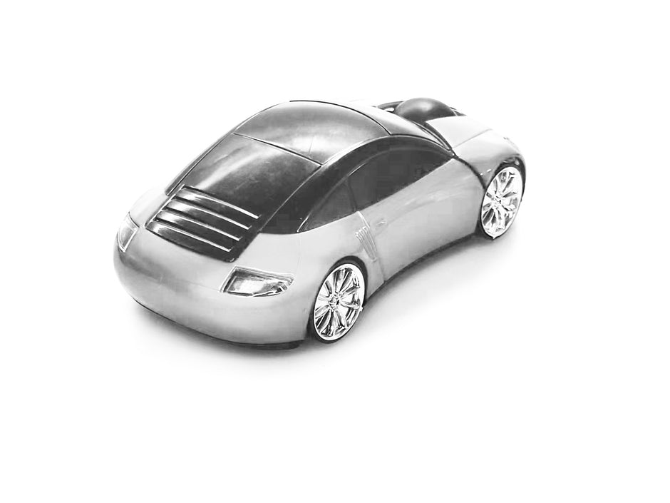Car-Shaped Bluetooth Wireless Mouse, 2.4GHz Optical, 2-Button, USB Compatible, PC and Laptop (White)