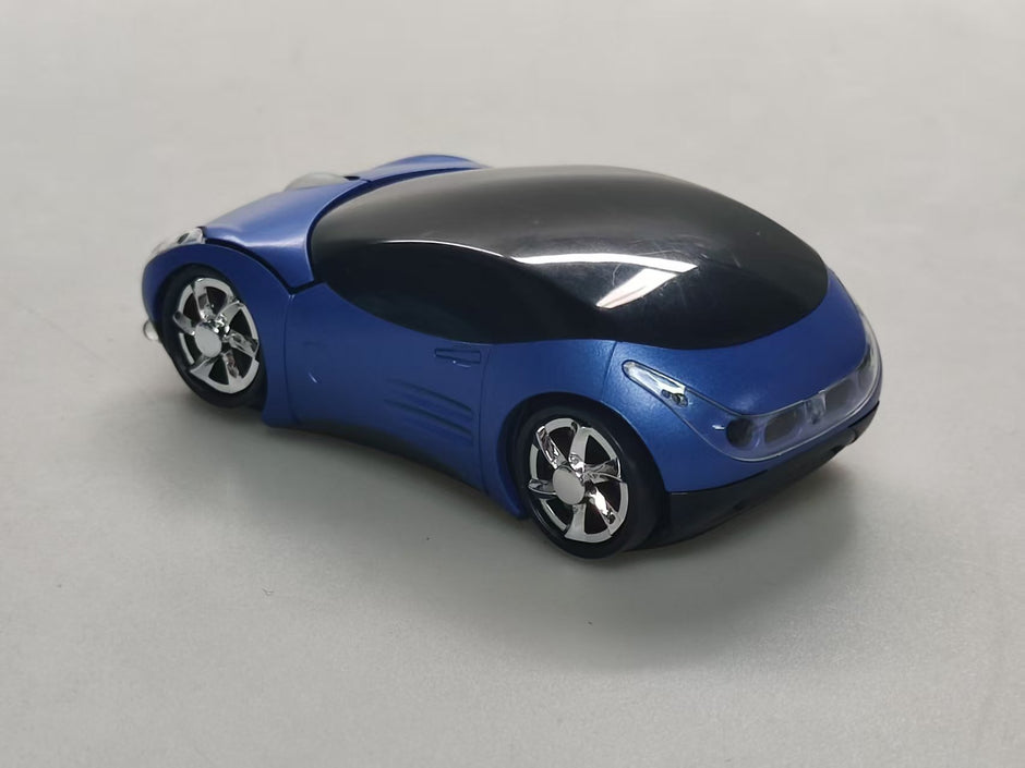 Computer Wireless Mouse Futuristic Car Shape Optical Mice USB 2.4Ghz 2 Button for PC Laptop (Blue)