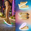 LED Light Up Shoes for Men & Women, USB Charging High Top Sneakers, Glow in The Dark Adult LED Sneakers (Glowing Gold, US Footwear Size System, Adult, Women, Numeric, 5-10 US Size))