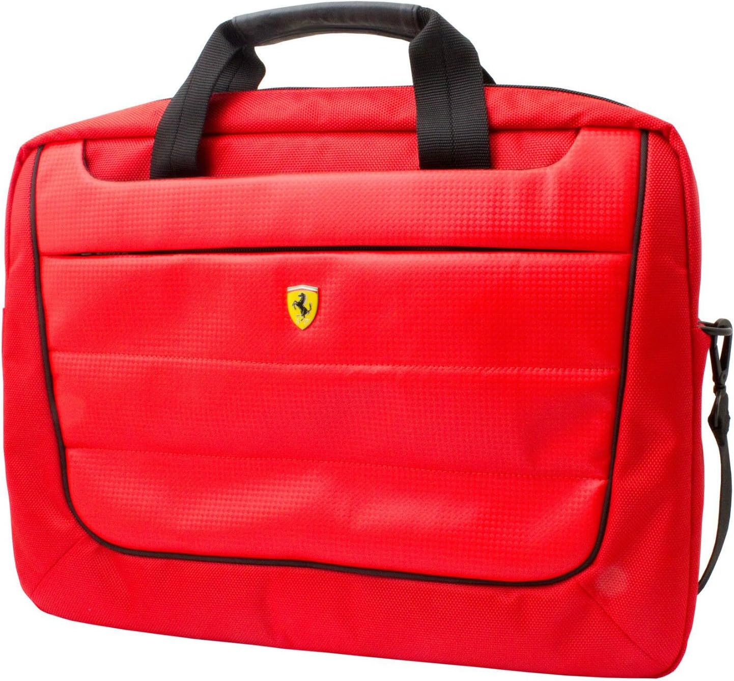 FERRARI Laptop Computer Messenger Bag Red with Black Piping and Embossed Yellow Logo